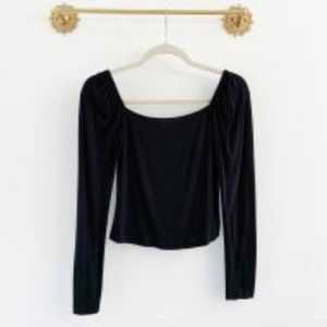 LNA Black Square Neck Jersey Long Sleeve Tee